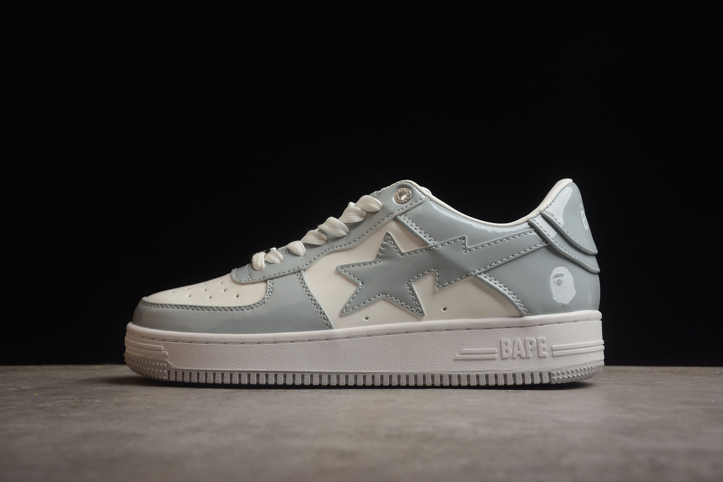 Bape Sta Patent Leather Gray and White