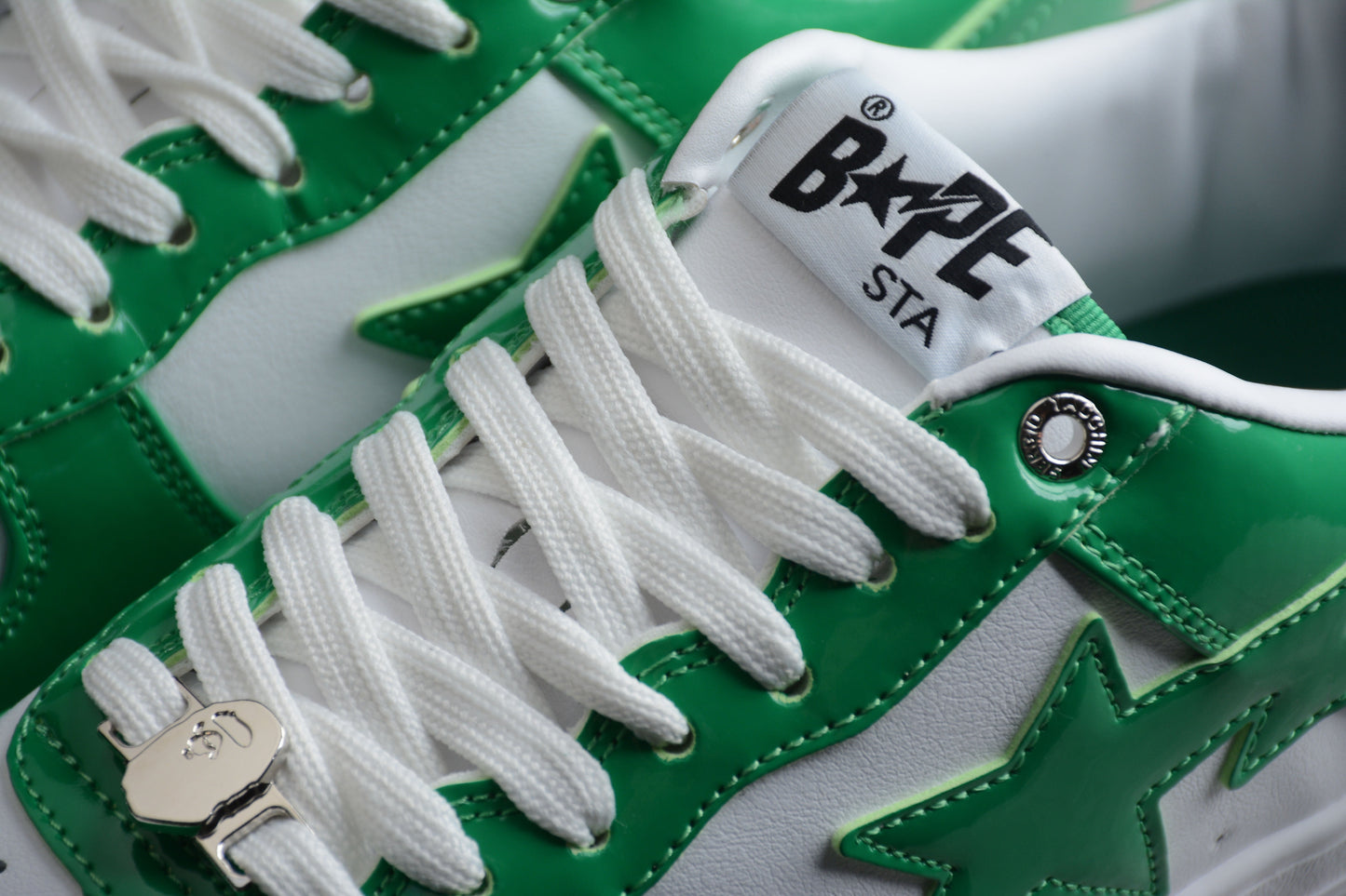Bape Sta Cuir Verni Blanc Vert