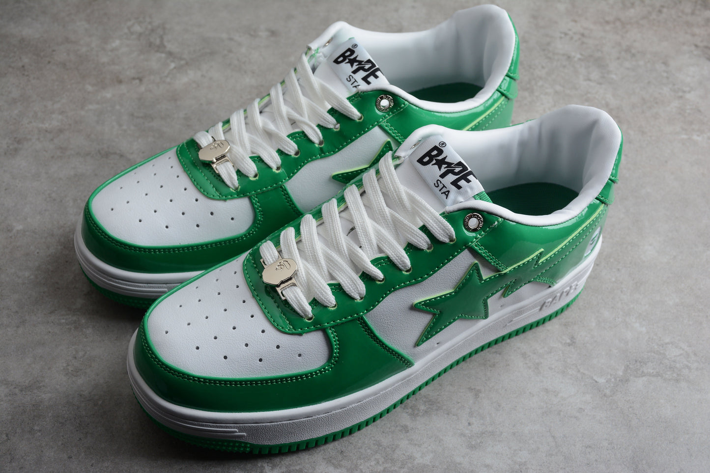 Bape Sta Cuir Verni Blanc Vert