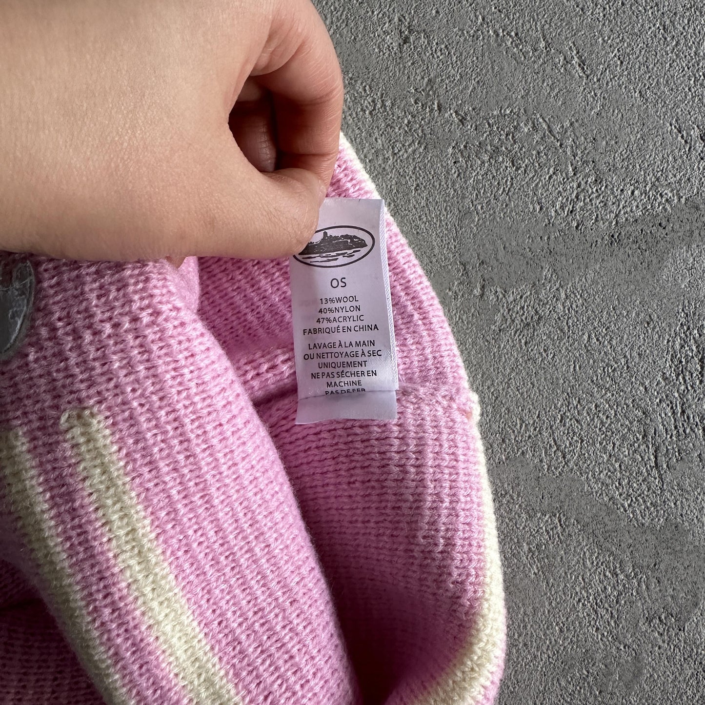 Bonnet à rayures en tricot Corteiz - Rose
