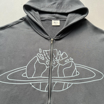 Broken P Planet Zip Up Hoodie Grey