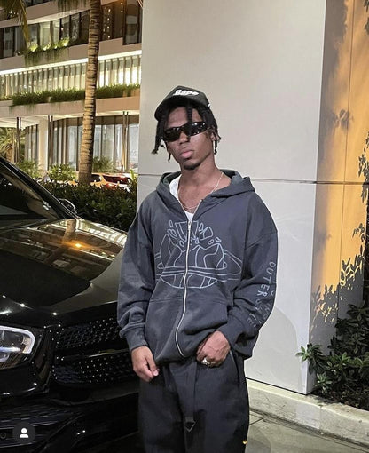 Broken P Planet Zip Up Hoodie Grey